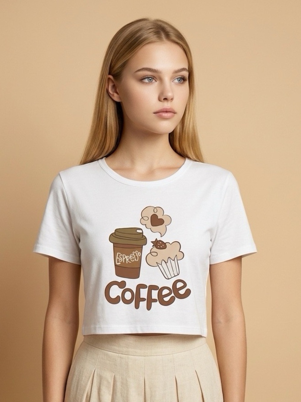 White Coffee Graphic Crop Tee - Unbranded